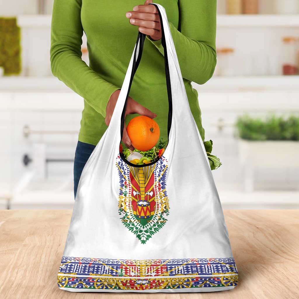 Haiti Flag Grocery Bag Traditional Dashiki White Color