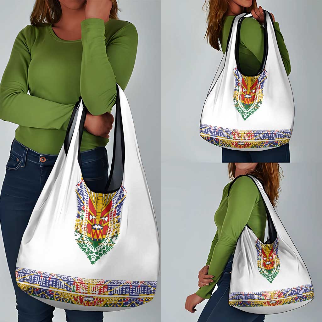 Haiti Flag Grocery Bag Traditional Dashiki White Color