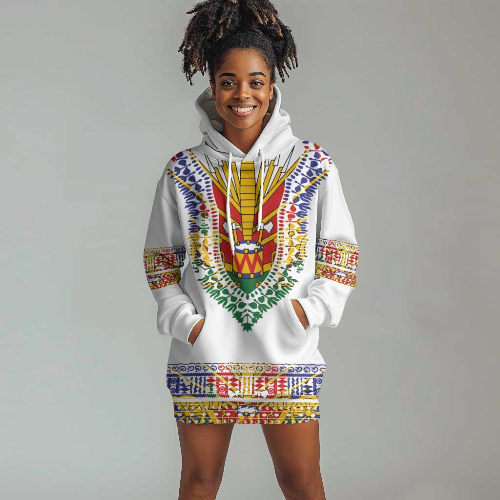 Haiti Flag Hoodie Dress Traditional Dashiki White Color