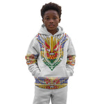 Haiti Flag Kid Hoodie Traditional Dashiki White Color