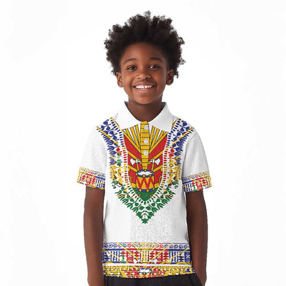 Haiti Flag Kid Polo Shirt Traditional Dashiki White Color