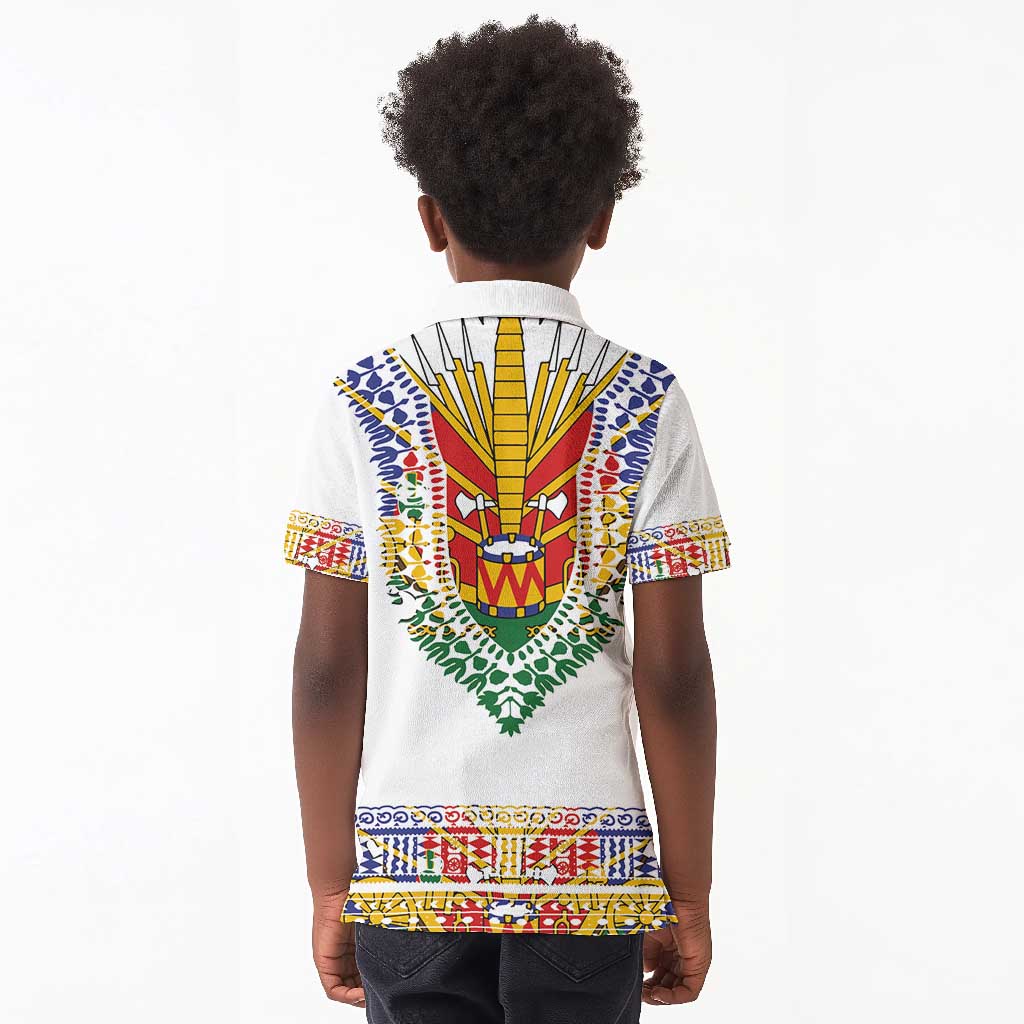 Haiti Flag Kid Polo Shirt Traditional Dashiki White Color