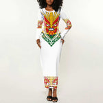 Haiti Flag Long Sleeve Bodycon Dress Traditional Dashiki White Color LT03