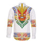 Haiti Flag Long Sleeve Button Shirt Traditional Dashiki White Color