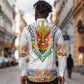 Haiti Flag Long Sleeve Button Shirt Traditional Dashiki White Color