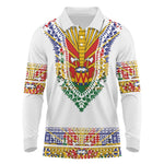 Haiti Flag Long Sleeve Polo Shirt Traditional Dashiki White Color
