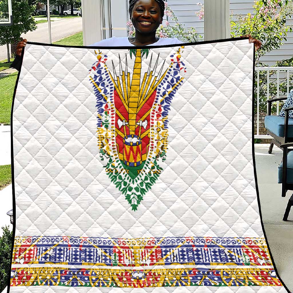 Haiti Flag Quilt Traditional Dashiki White Color