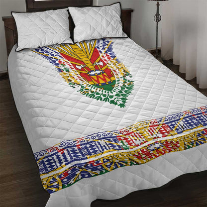 Haiti Flag Quilt Bed Set Traditional Dashiki White Color