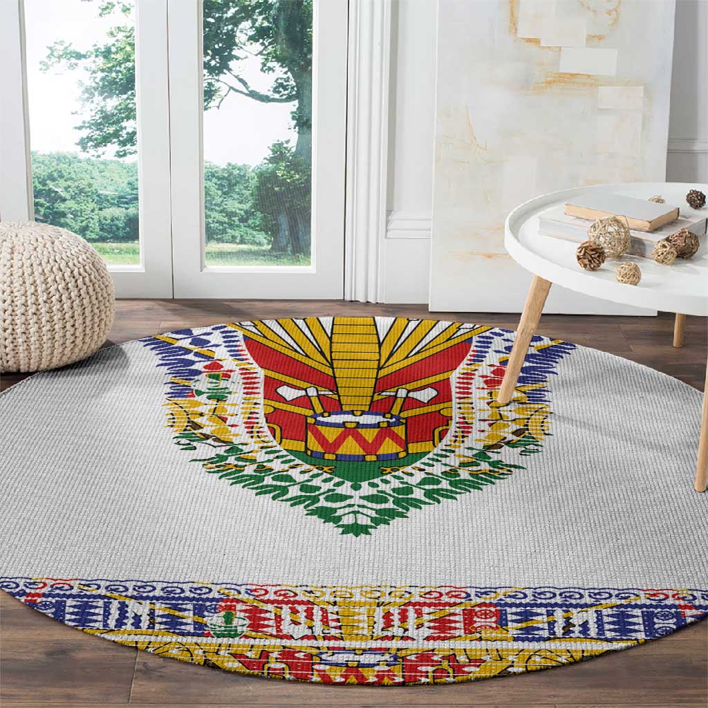 Haiti Flag Round Carpet Traditional Dashiki White Color