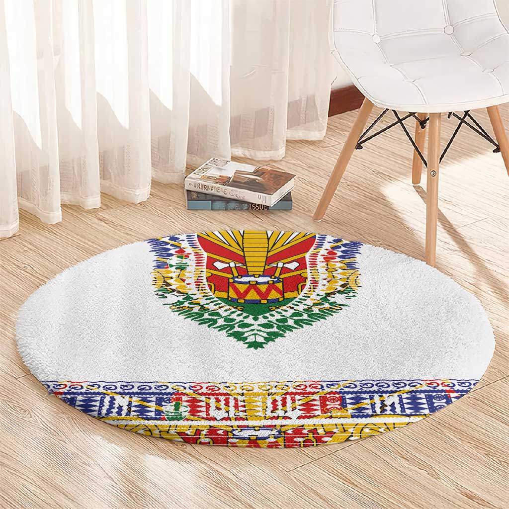 Haiti Flag Round Carpet Traditional Dashiki White Color