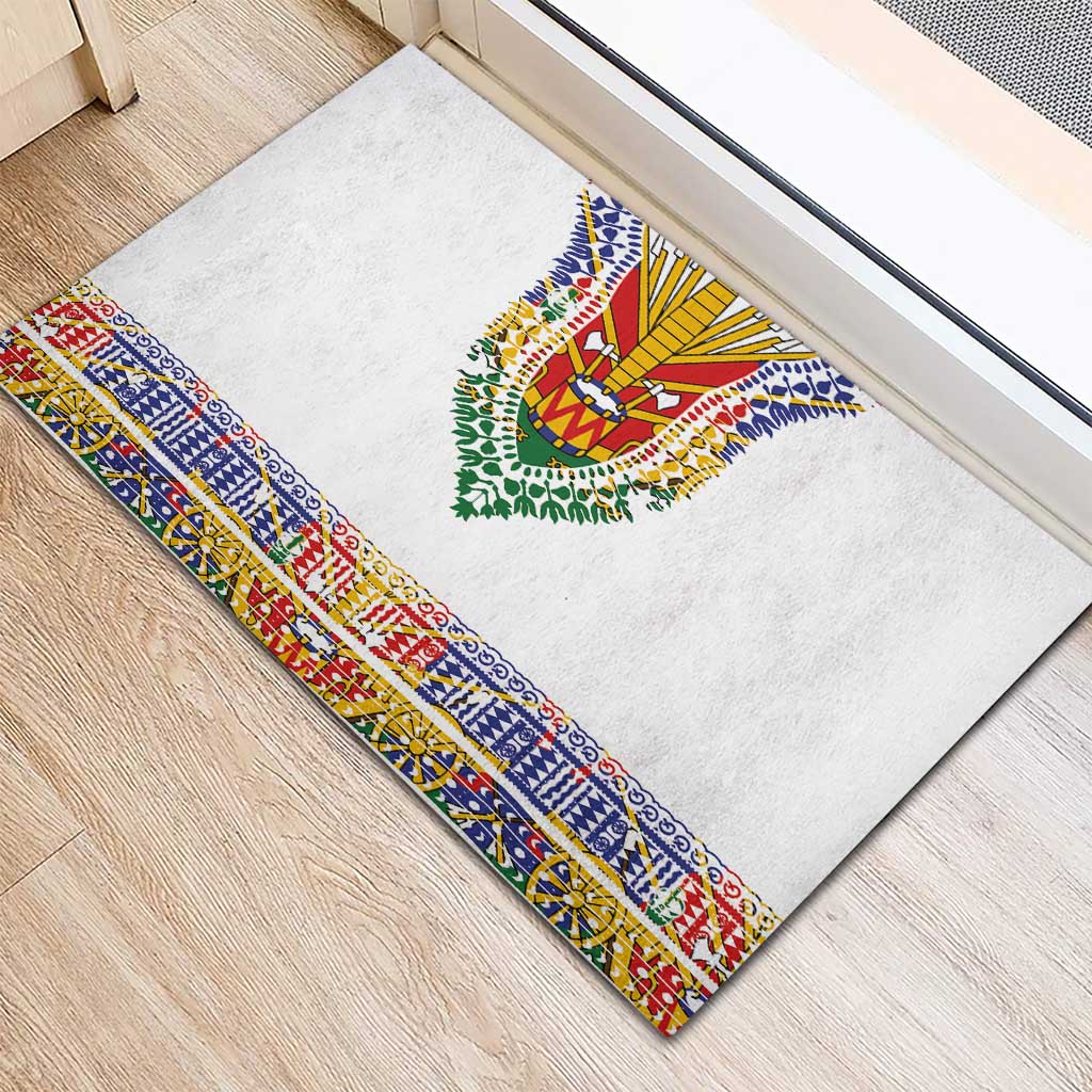 Haiti Flag Rubber Doormat Traditional Dashiki White Color