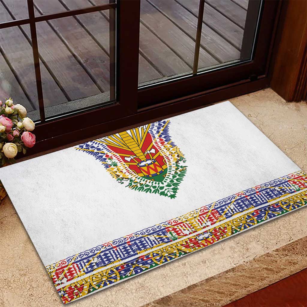 Haiti Flag Rubber Doormat Traditional Dashiki White Color