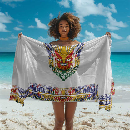 Haiti Flag Sarong Traditional Dashiki White Color
