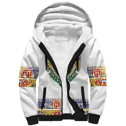 Haiti Flag Sherpa Hoodie Traditional Dashiki White Color