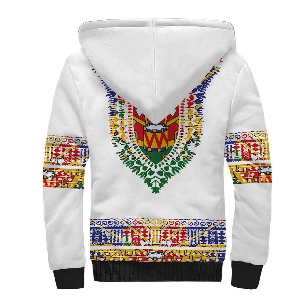 Haiti Flag Sherpa Hoodie Traditional Dashiki White Color
