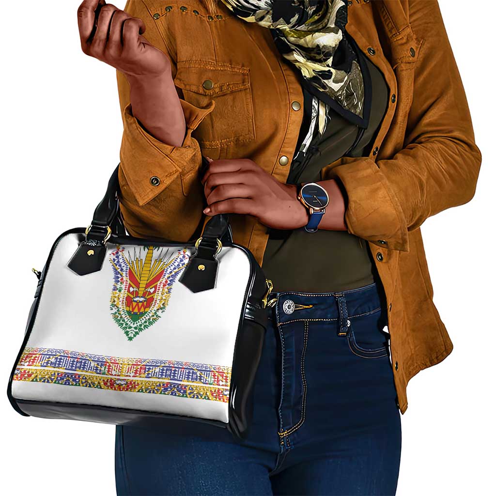 Haiti Flag Shoulder Handbag Traditional Dashiki White Color