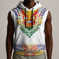 Haiti Flag Sleeveless Hoodie Traditional Dashiki White Color - African Pride