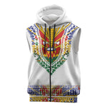 Haiti Flag Sleeveless Zip Hoodie Traditional Dashiki White Color - African Pride