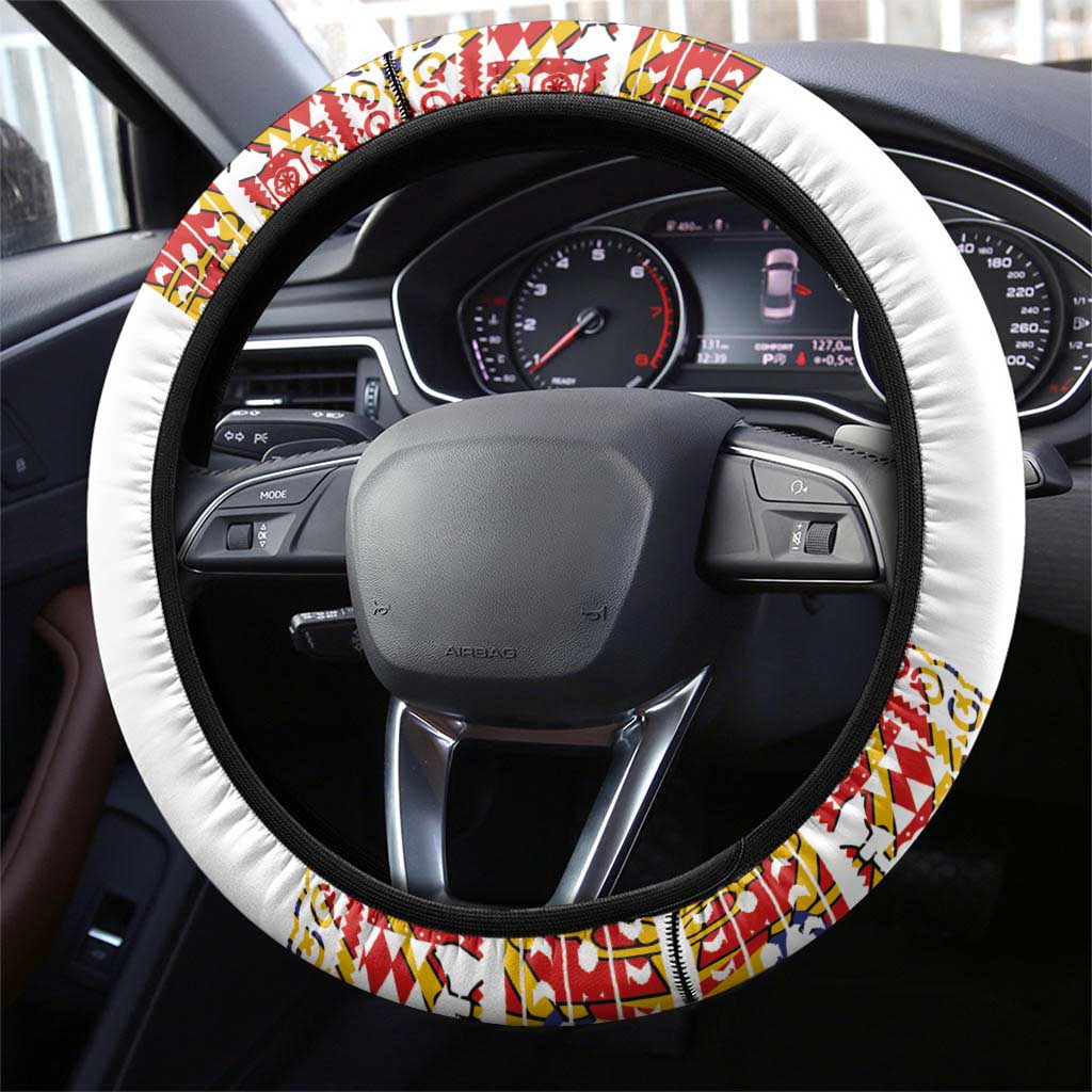 Haiti Flag Steering Wheel Cover Traditional Dashiki White Color