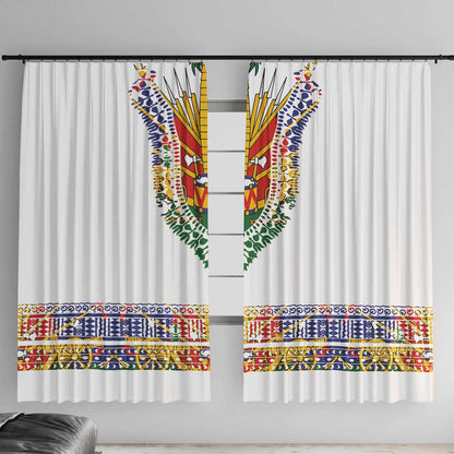 Haiti Flag Window Curtain Traditional Dashiki White Color