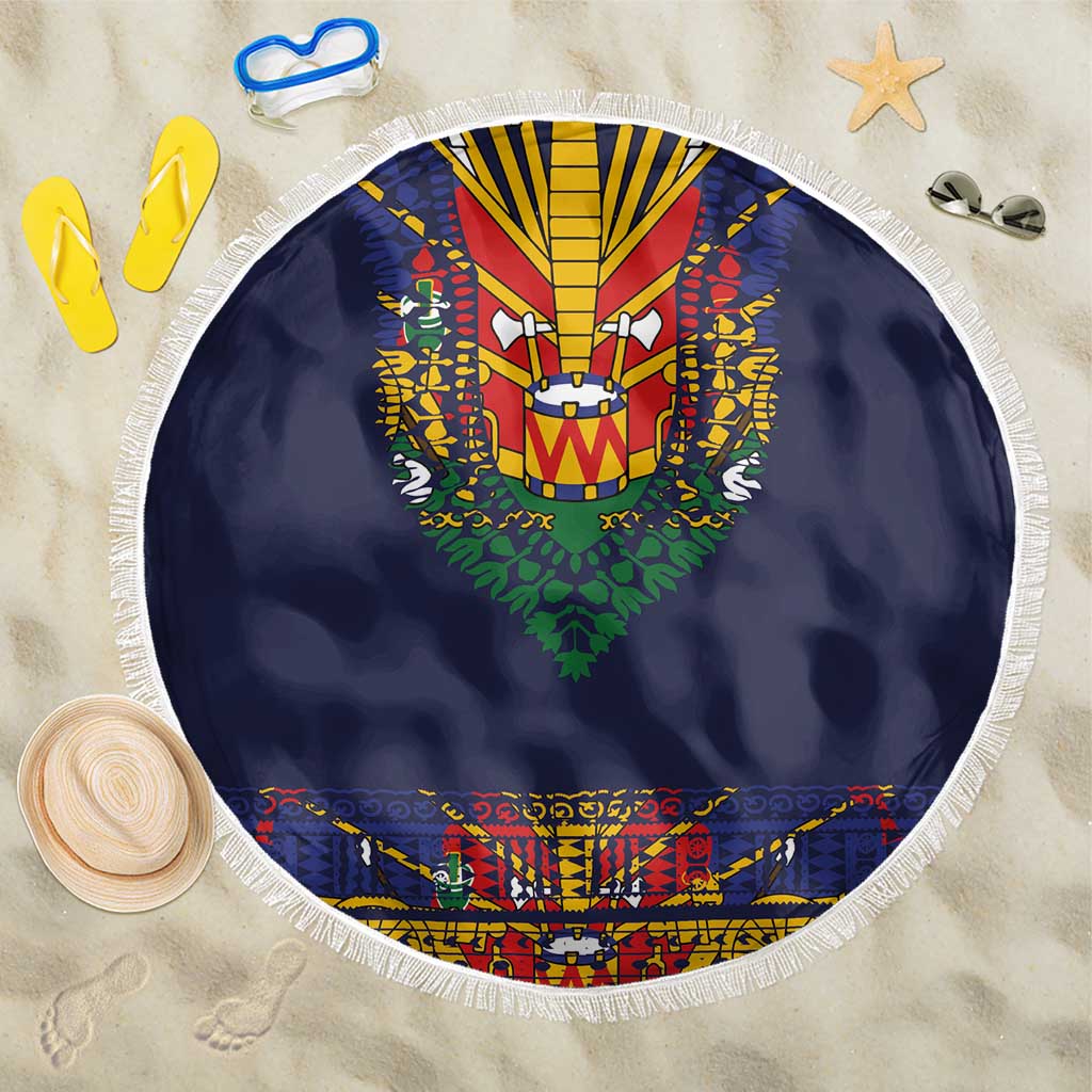 Haiti Flag Beach Blanket Traditional Dashiki Black Color