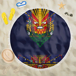 Haiti Flag Beach Blanket Traditional Dashiki Black Color