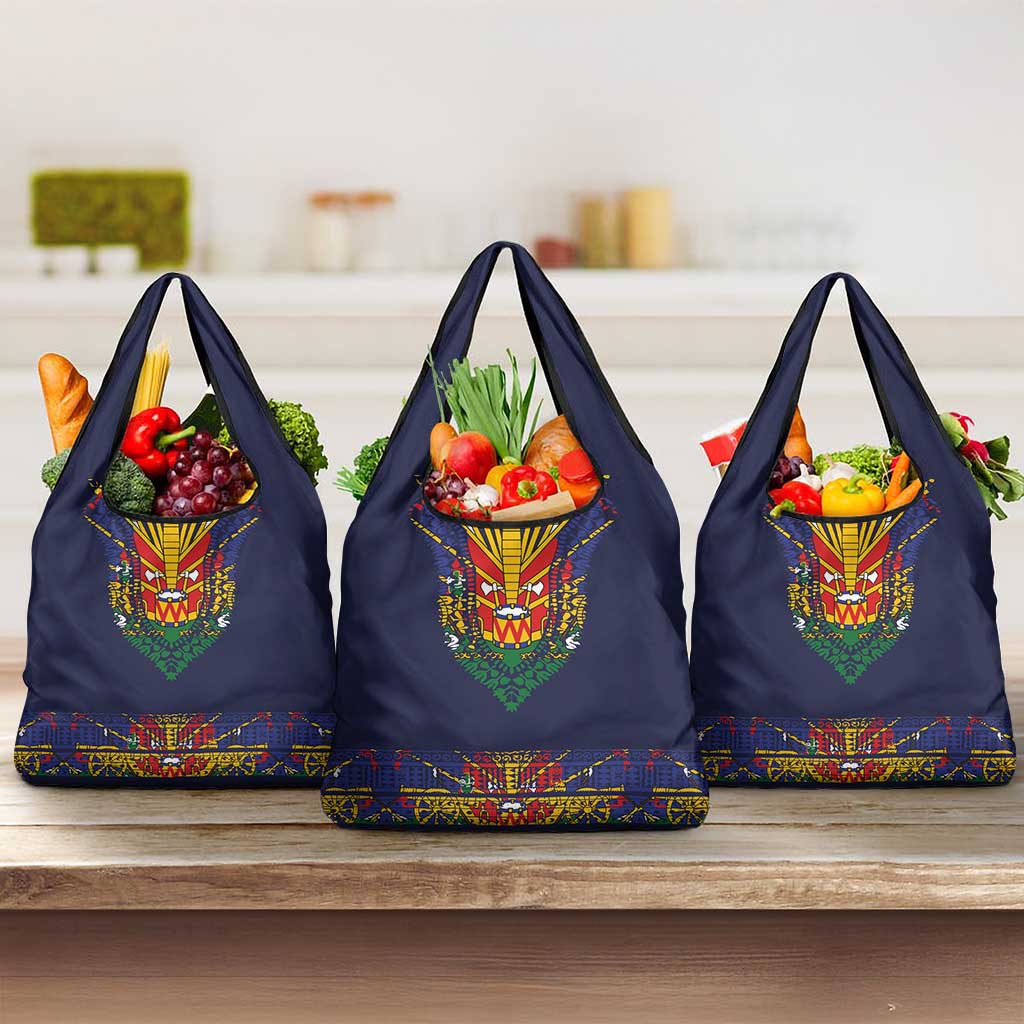 Haiti Flag Grocery Bag Traditional Dashiki Black Color