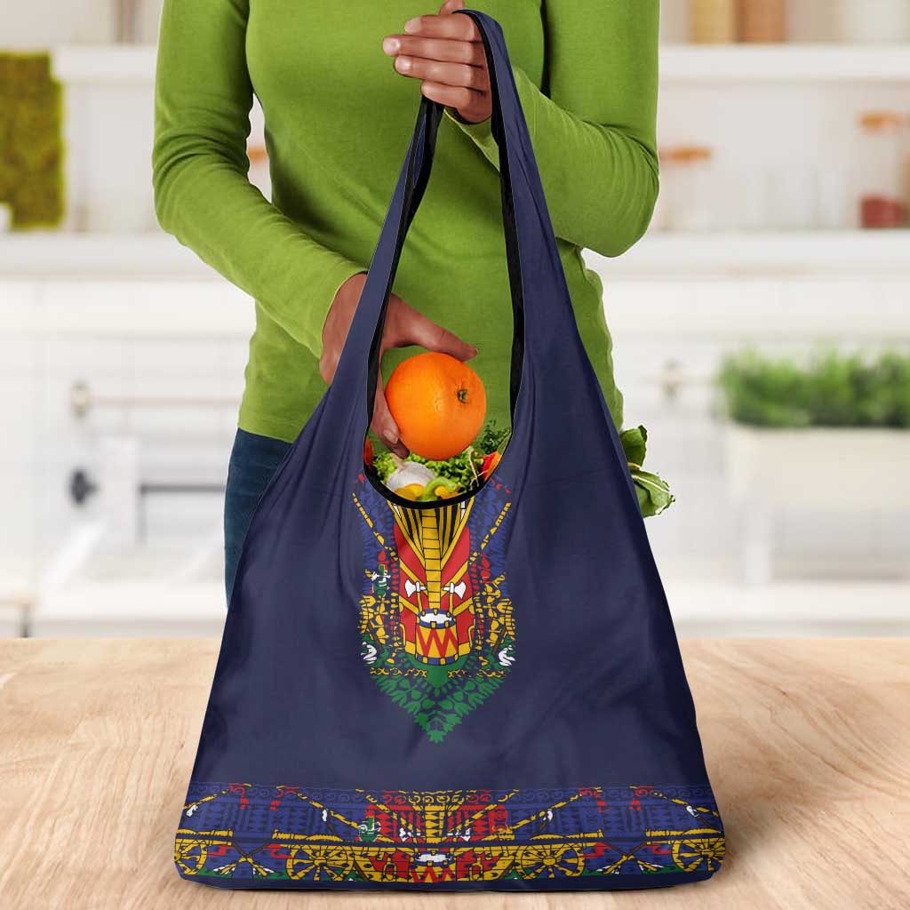 Haiti Flag Grocery Bag Traditional Dashiki Black Color