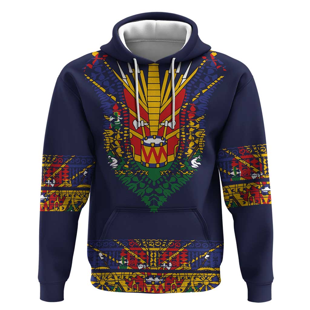 Haiti Flag Hoodie Traditional Dashiki Black Color