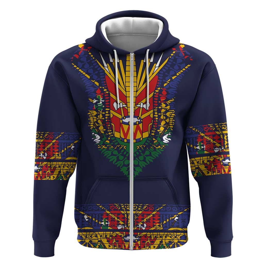 Haiti Flag Hoodie Traditional Dashiki Black Color