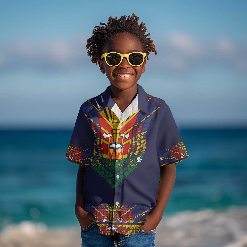 Haiti Flag Kid Hawaiian Shirt Traditional Dashiki Black Color