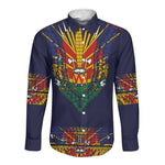 Haiti Flag Long Sleeve Button Shirt Traditional Dashiki Black Color