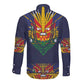 Haiti Flag Long Sleeve Button Shirt Traditional Dashiki Black Color
