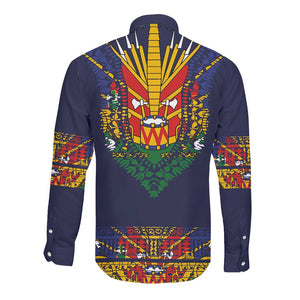 Haiti Flag Long Sleeve Button Shirt Traditional Dashiki Black Color