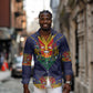 Haiti Flag Long Sleeve Button Shirt Traditional Dashiki Black Color