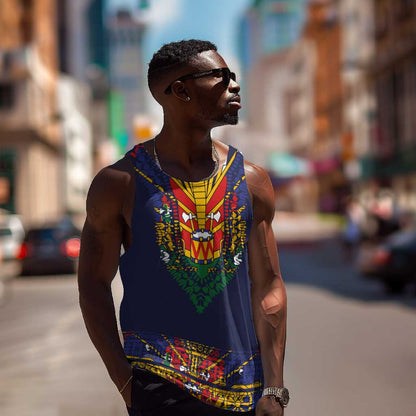 Haiti Flag Men Tank Top Traditional Dashiki Black Color