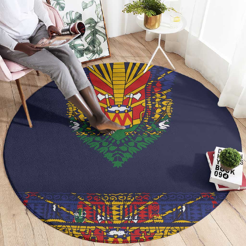 Haiti Flag Round Carpet Traditional Dashiki Black Color