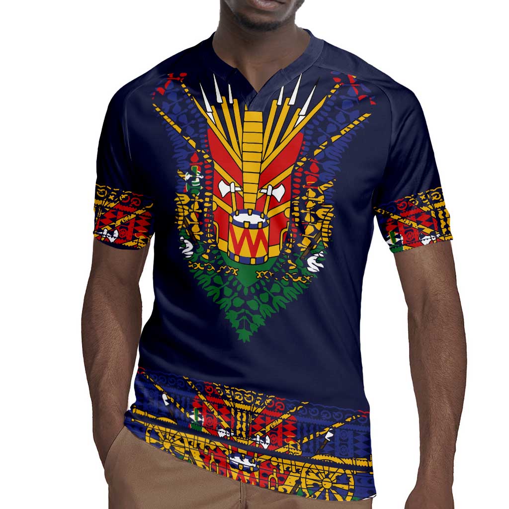Haiti Flag Rugby Jersey Traditional Dashiki Black Color