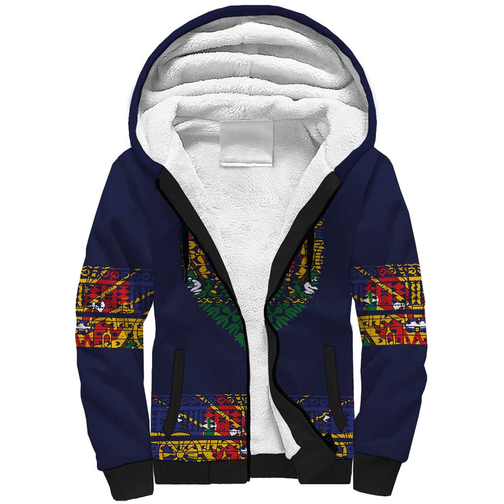 Haiti Flag Sherpa Hoodie Traditional Dashiki Black Color