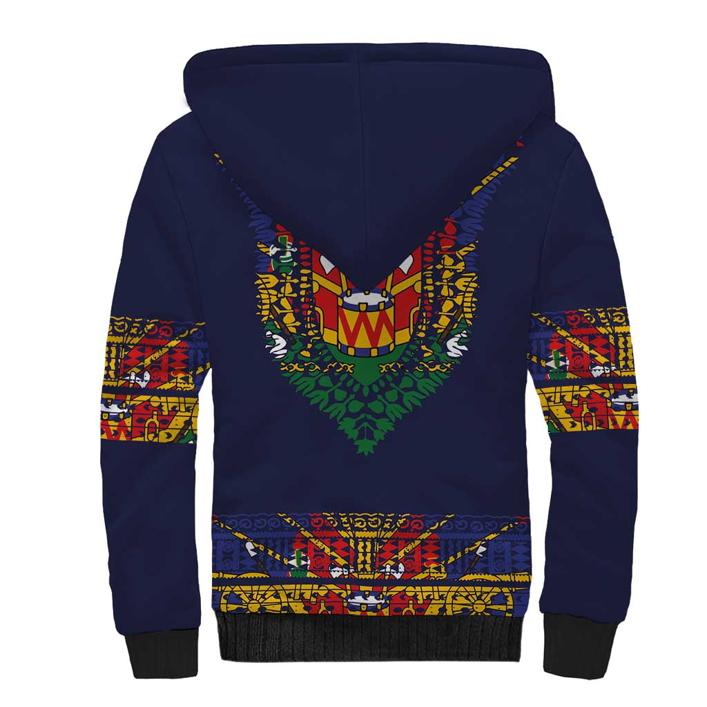 Haiti Flag Sherpa Hoodie Traditional Dashiki Black Color