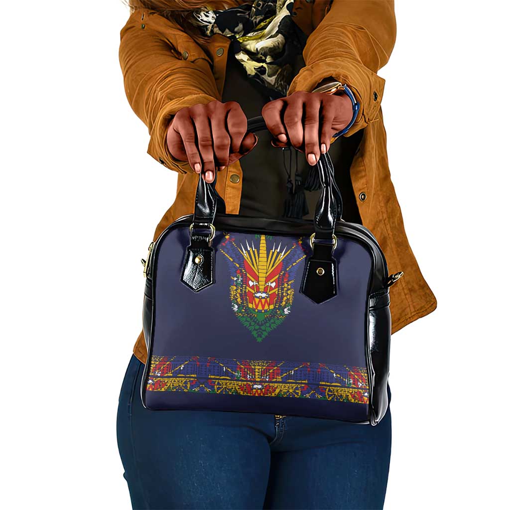 Haiti Flag Shoulder Handbag Traditional Dashiki Black Color