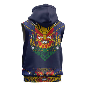 Haiti Flag Sleeveless Zip Hoodie Traditional Dashiki Black Color - African Pride
