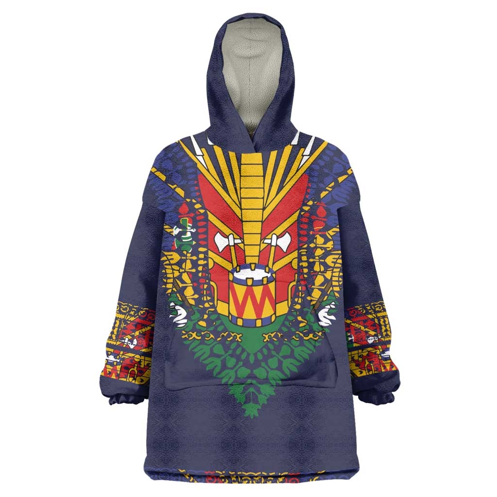 Haiti Flag Wearable Blanket Hoodie Traditional Dashiki Black Color