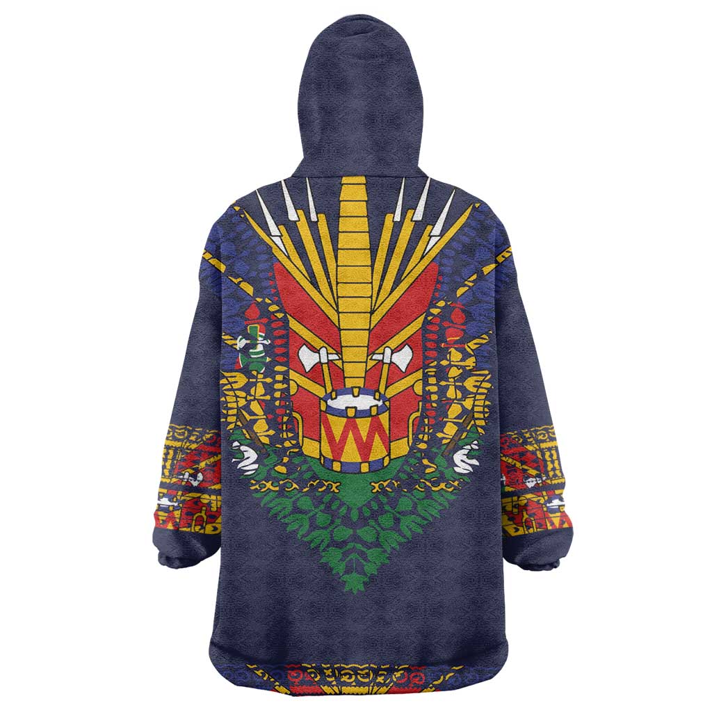 Haiti Flag Wearable Blanket Hoodie Traditional Dashiki Black Color