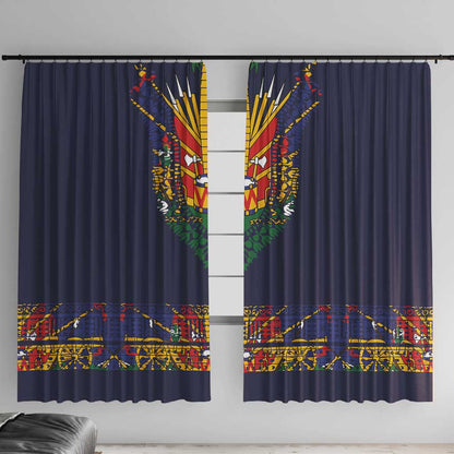 Haiti Flag Window Curtain Traditional Dashiki Black Color