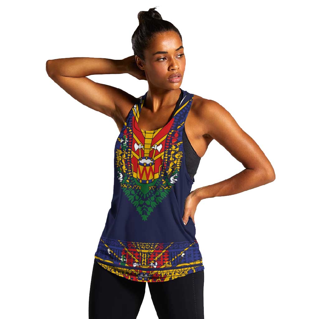 Haiti Flag Women Racerback Tank Traditional Dashiki Black Color