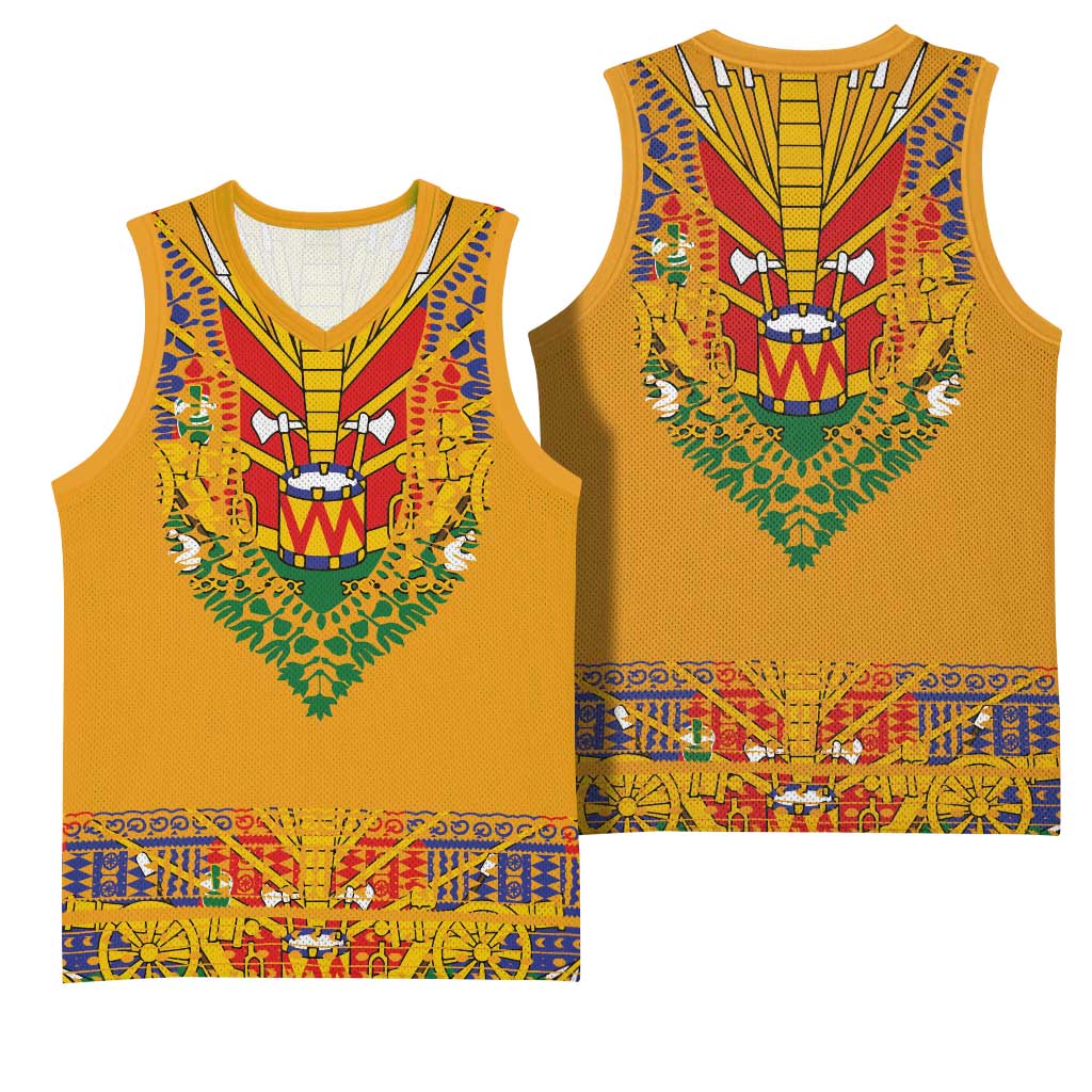 Haiti Flag Basketball Jersey Traditional Dashiki Yellow Color LT03