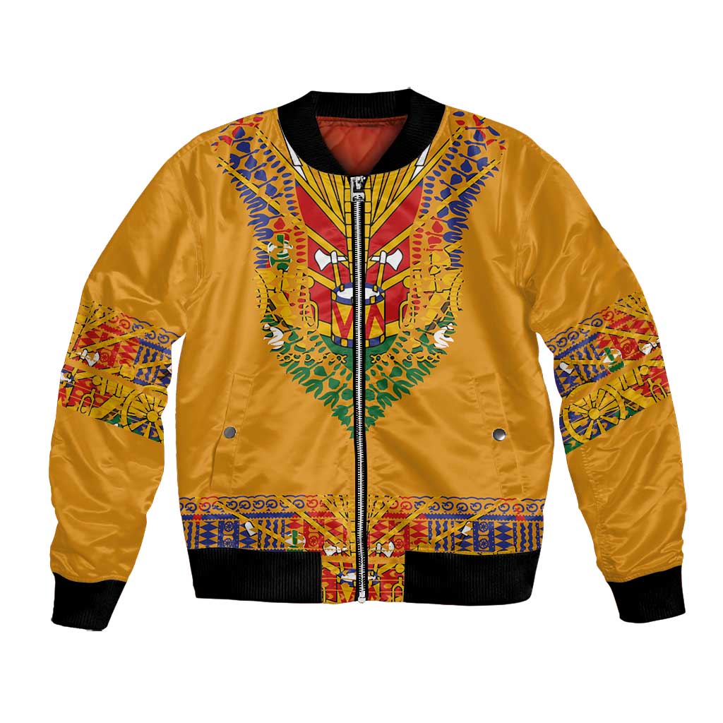 Haiti Flag Bomber Jacket Traditional Dashiki Yellow Color
