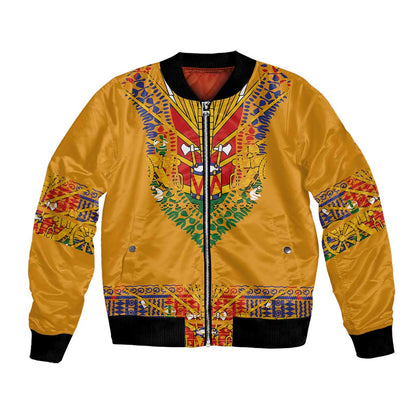 Haiti Flag Bomber Jacket Traditional Dashiki Yellow Color