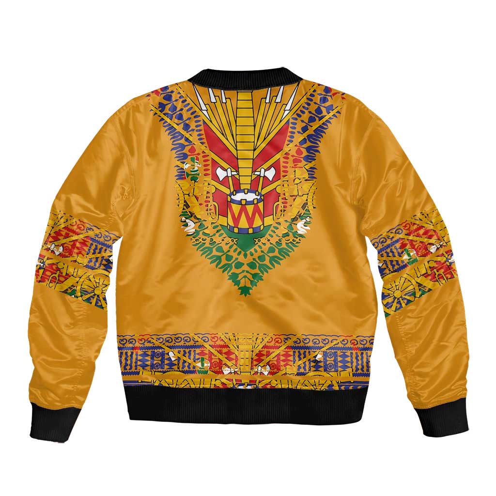 Haiti Flag Bomber Jacket Traditional Dashiki Yellow Color